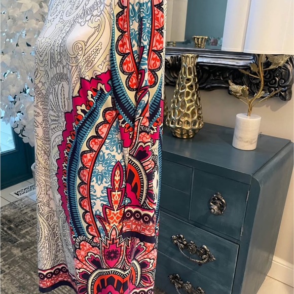 Chico's Multicolor Paisley Split/Bell Sleeve Dress Women’s Lg 12 soft stretchy - Picture 9 of 10